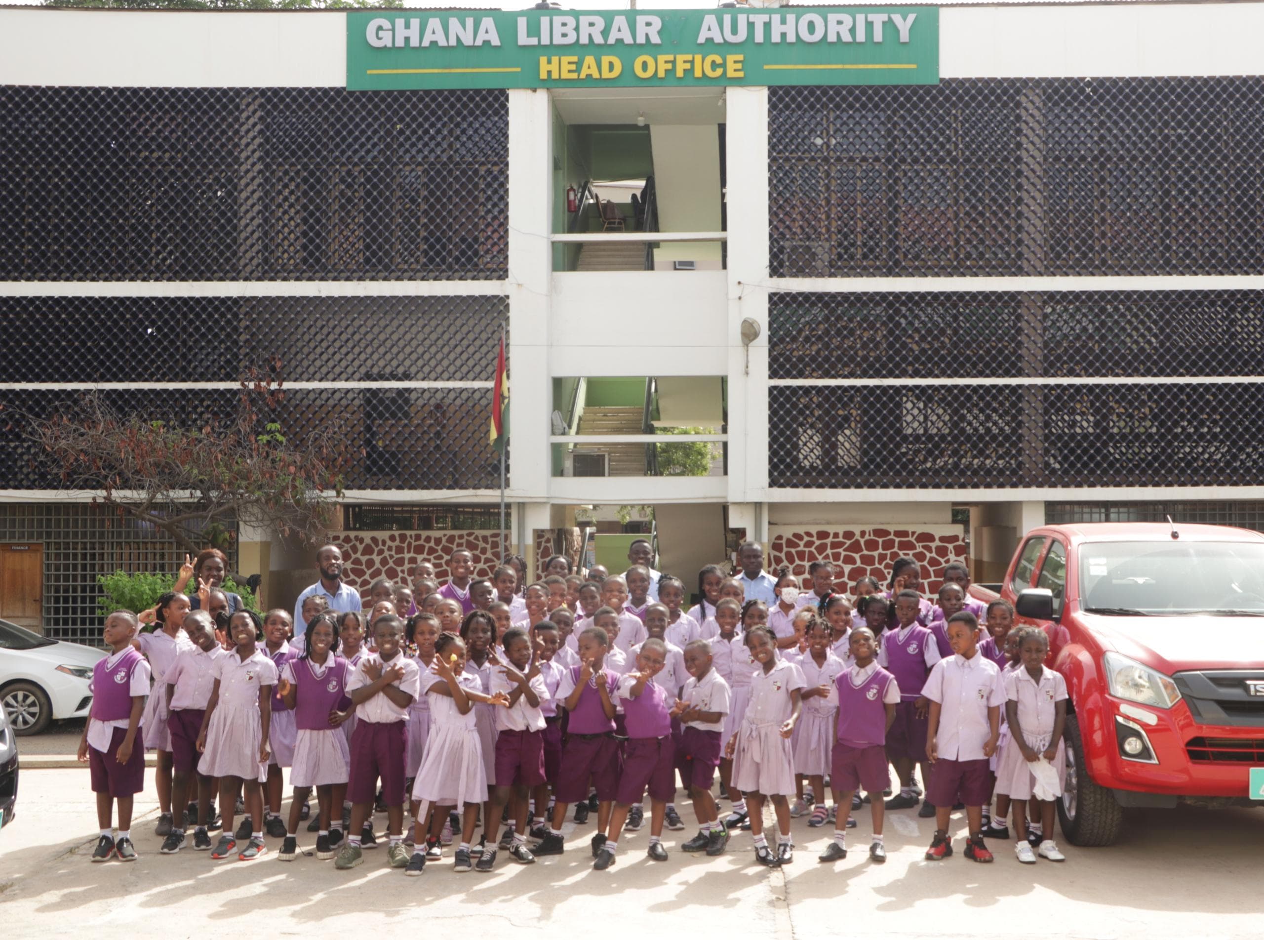 HABIS pupils outside the Ghana Library Authority head office