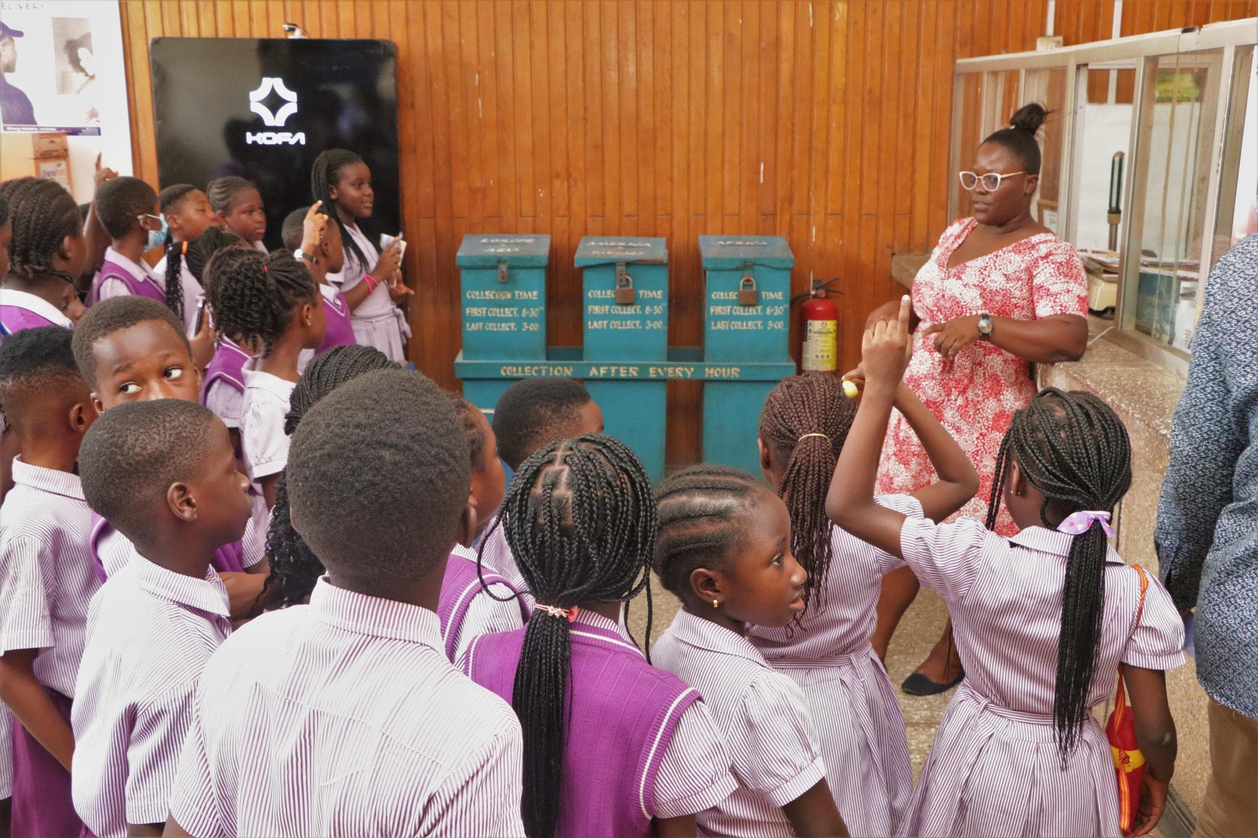A Ghana Post guide explaining post boxes to HABIS pupils